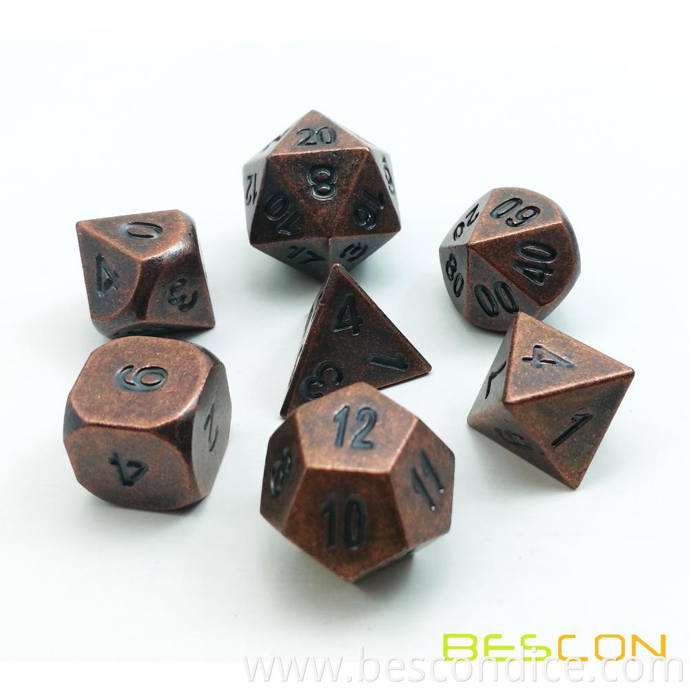 Antique Copper Solid Metal Polyhedral Dice Set